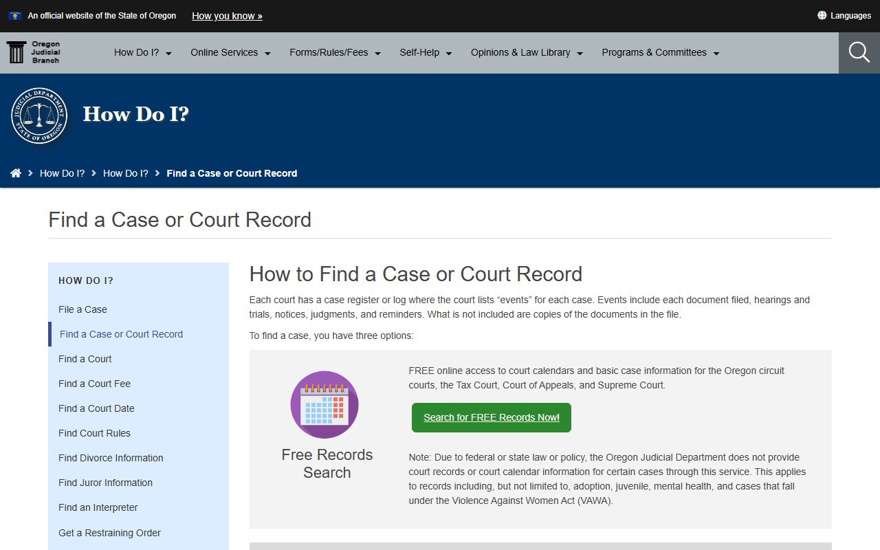 Umatilla County court records after arrest Oregon case search options