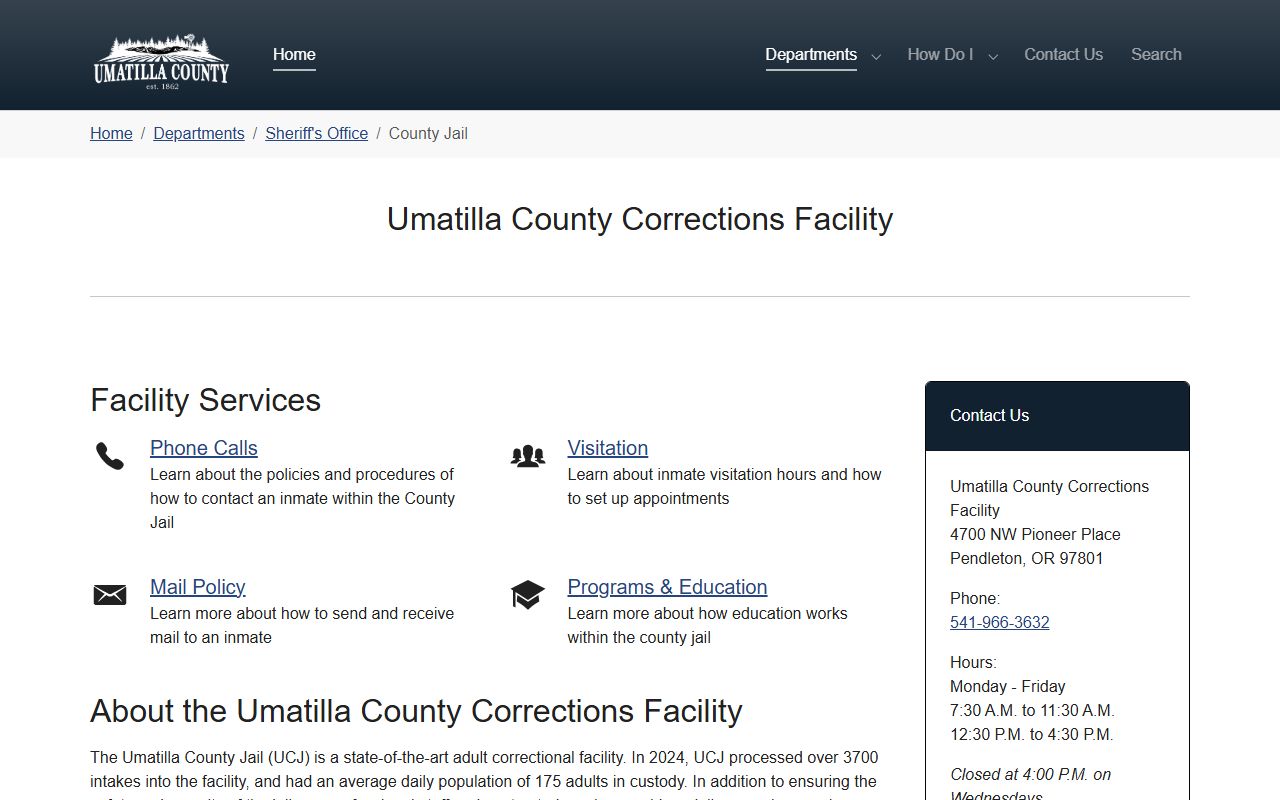 Umatilla County inmate population jail overview page